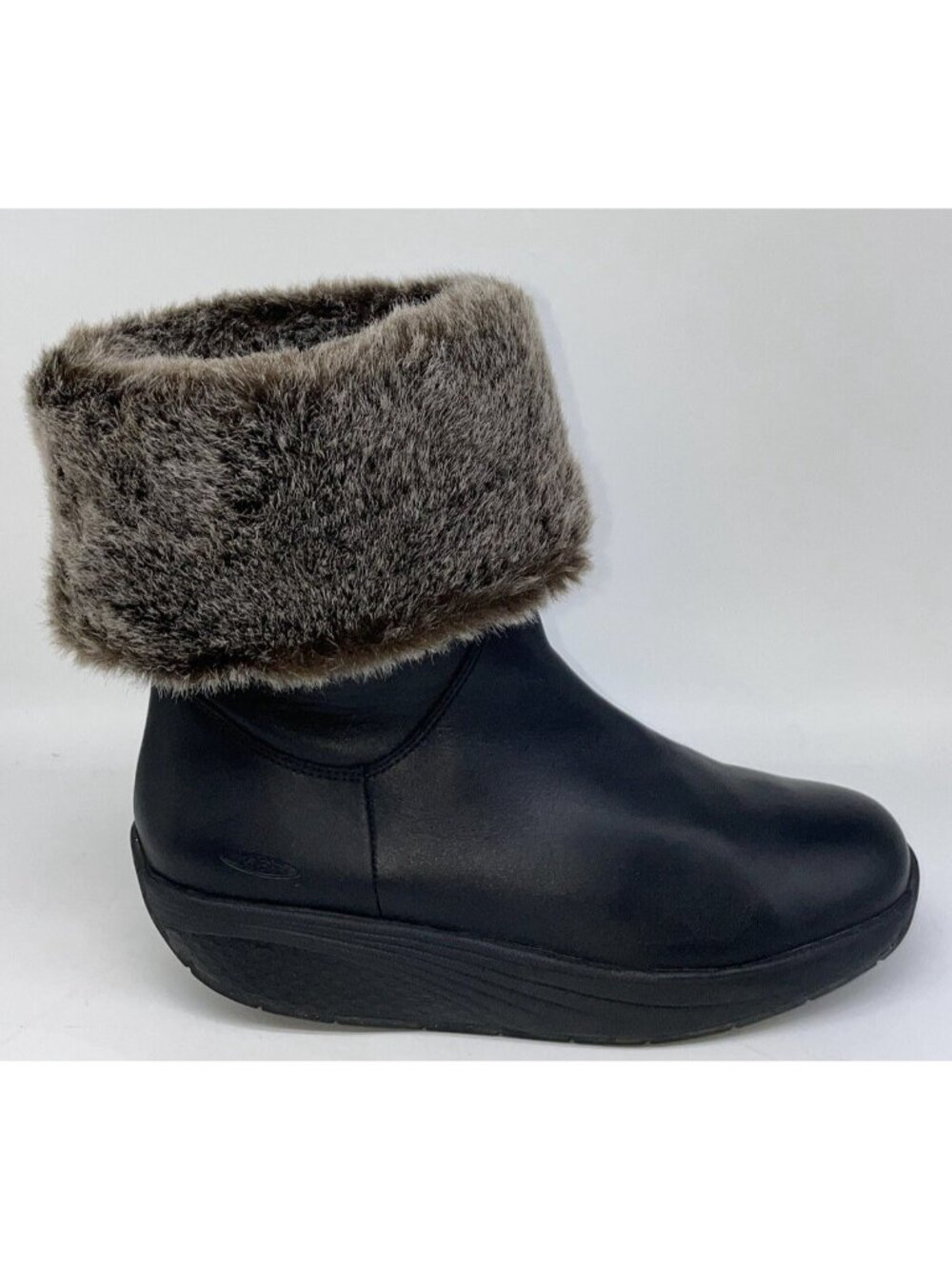 MBT Belle Black Leather Faux Fur Rocker Sole Mid Boots Women’s 5.5 EU 36